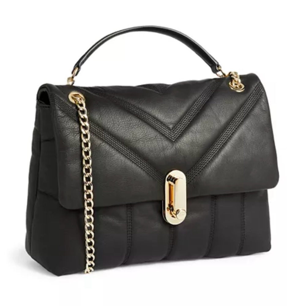 Ted Baker Black Leather Shoulder Bag with Gold Accents